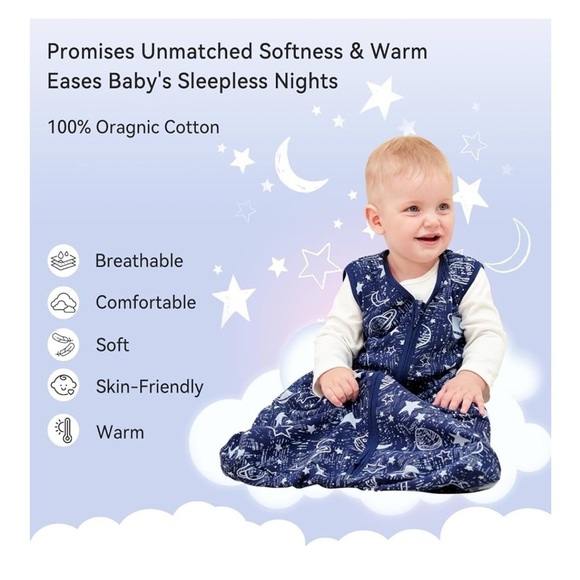 NWT Blue Space themed Baby Sleep Sack 6-12 months - Picture 5 of 8